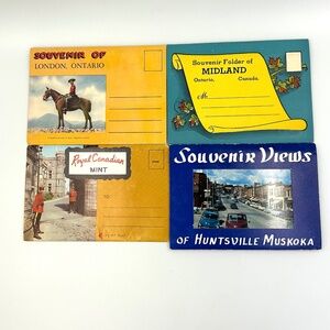 4 Vtg 1950s Souvenir Foldout Postcards London Midland Huntsville Muskoka Canada